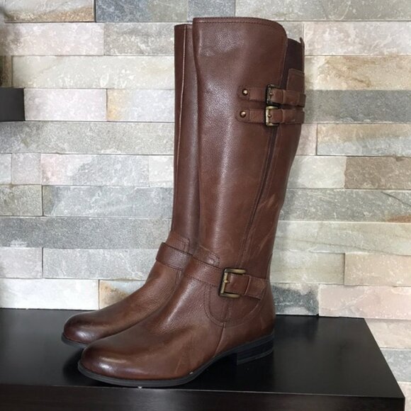Naturalizer Chestnut Moto Boots with Buckle Detail - Picture 2 of 9